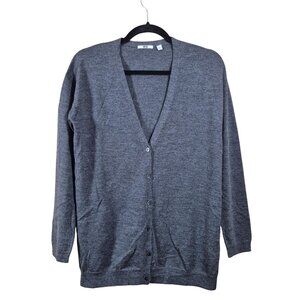Uniqlo Womens Sweater Size S Wool Tight Knit Cardigan Long Sleeve Gray V Neck